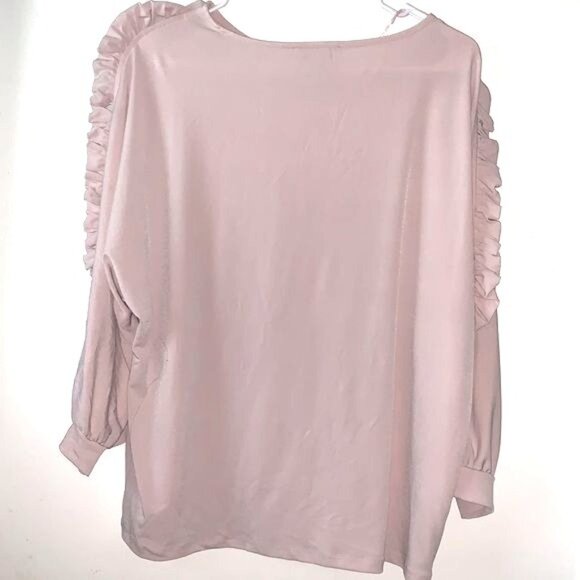 Carmen Marc Valvo Womens Ruffle Sleeve Blouse XL Pink - Picture 5 of 8